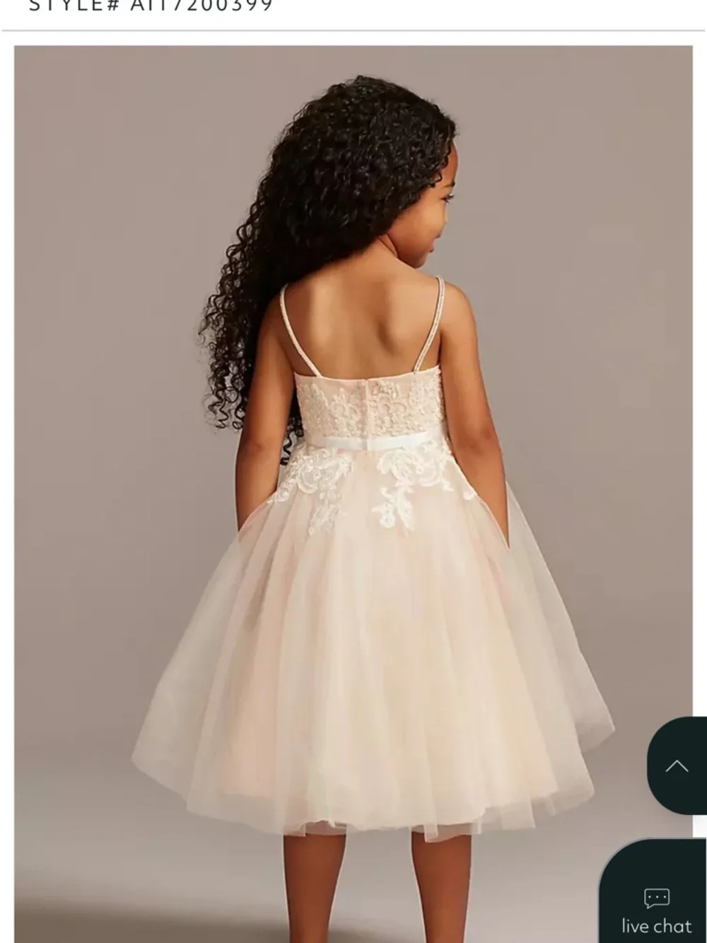 David's Bridal ivory floral appliqué spaghetti strap flower girl dress 🤍 - Picture 2 of 5